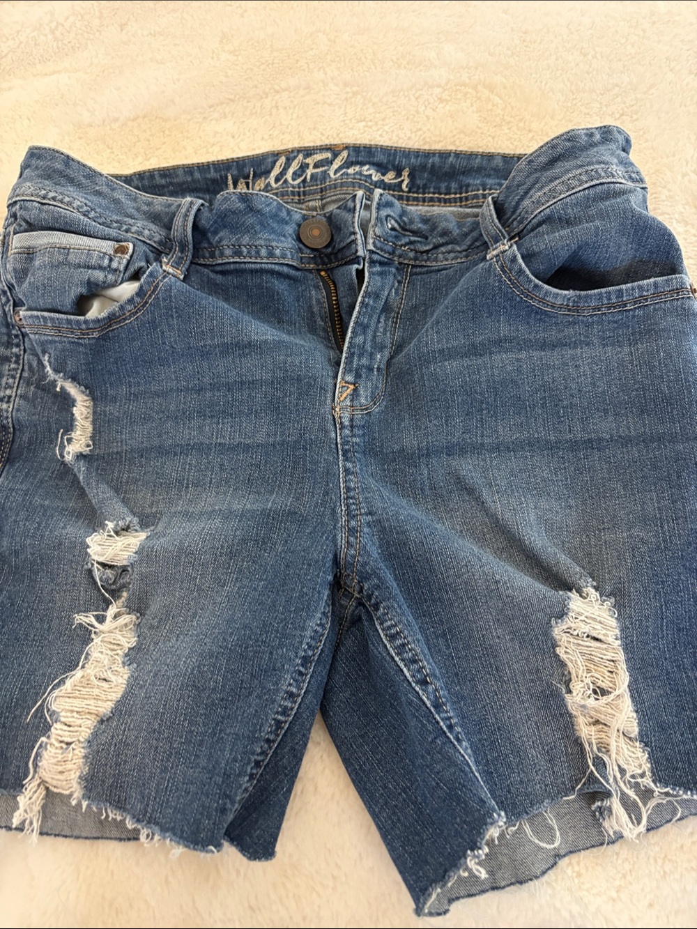 Wildflowers Distressed Blue Boyfriend Denim Shorts